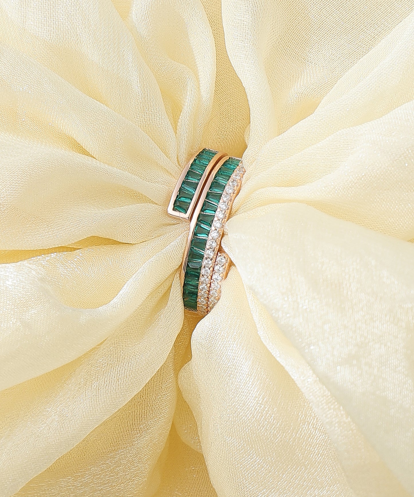 Siora Jewels Royal Bloom 925 Silver Ring for Women | Rose Gold Finish Floral Ring with Green Enamel & Zircon Accents