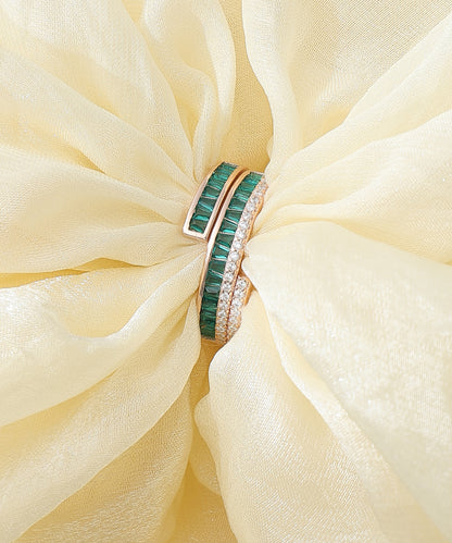 Siora Jewels Royal Bloom 925 Silver Ring for Women | Rose Gold Finish Floral Ring with Green Enamel & Zircon Accents