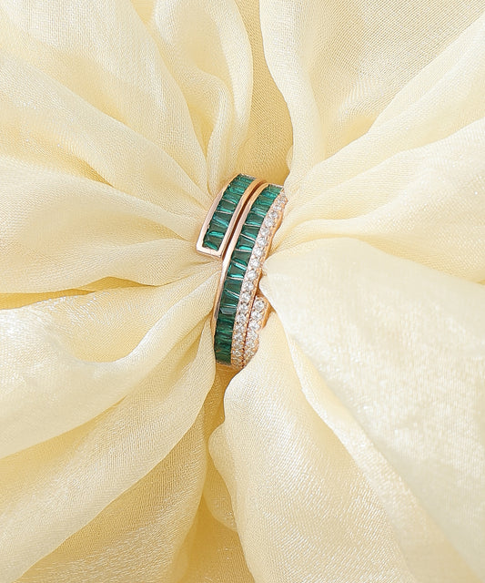 Siora Jewels Royal Bloom 925 Silver Ring for Women | Rose Gold Finish Floral Ring with Green Enamel & Zircon Accents