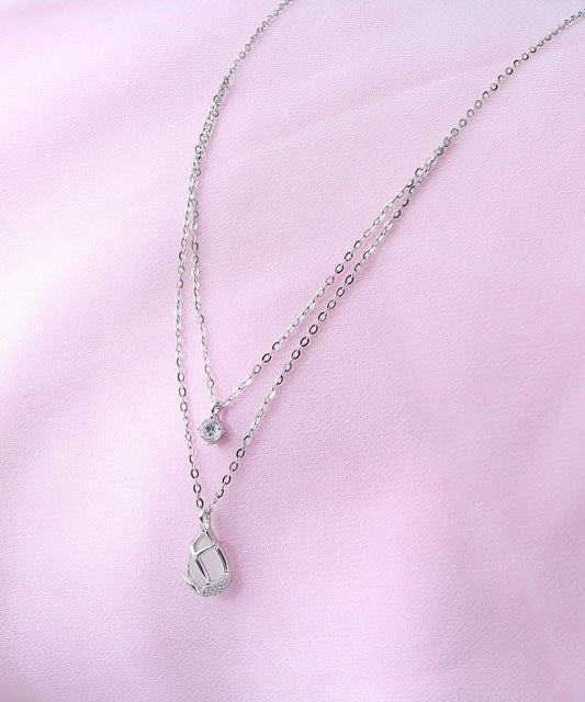 Siora Jewels Lustre Hexa 925 Silver Pendant for Women | Rhodium Finish Hexagon Necklace with Zircon Detailing