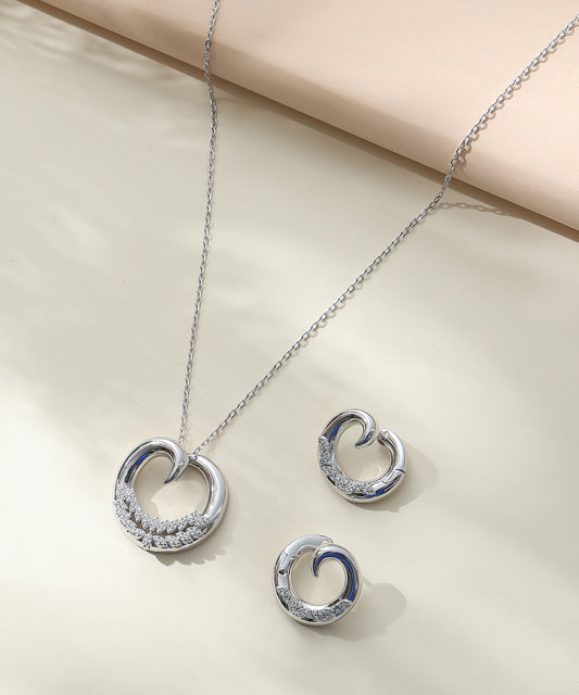 Siora Jewels Heart Loop 925 Silver Jewellery Set for Women | Rhodium Finish with Interlinked Hearts & Zircon Detailing