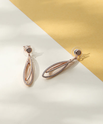 Siora Jewels Luxe Loop 925 Silver Earrings for Women | Rose Gold Finish with Zircon Detailing