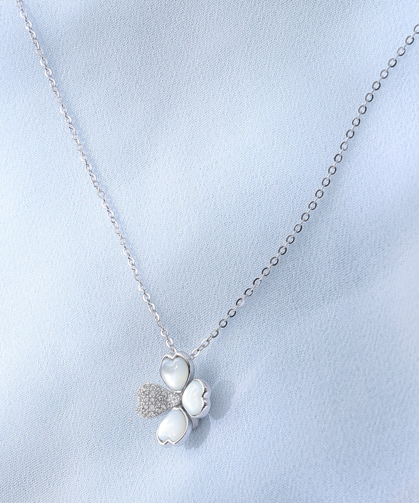 Siora Jewels Lucky Charm 925 Sterling Silver Clover Necklace for Women | Rhodium Finish with Zircon Detailing