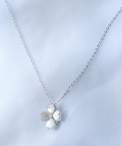 Siora Jewels Lucky Charm 925 Sterling Silver Clover Necklace for Women | Rhodium Finish with Zircon Detailing