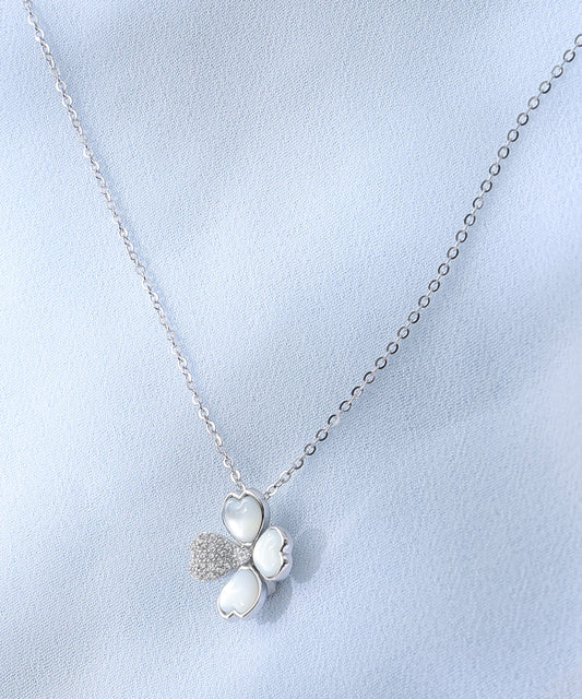 Siora Jewels Lucky Charm 925 Sterling Silver Clover Necklace for Women | Rhodium Finish with Zircon Detailing