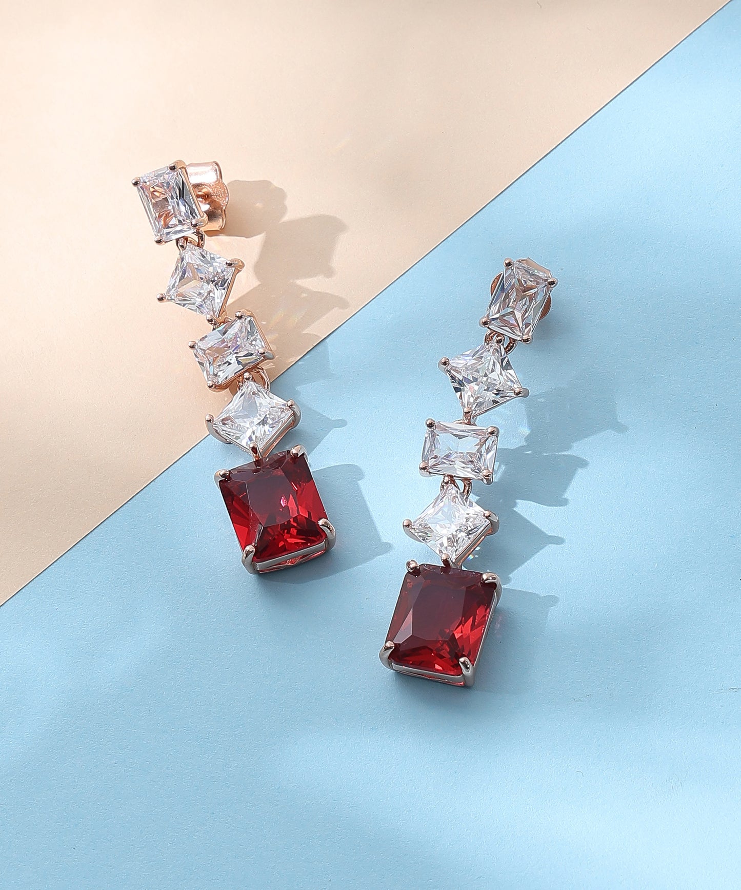 Siora Jewels Rose CZ 925 Silver Earrings for Women | Rose Gold Finish with Red Detailing