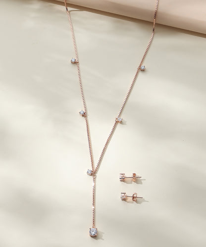 Siora Jewels Eternal Pearl Halo 925 Silver Jewellery Set for Women | Rose Gold Finish with Pearl & Zircon Detailing