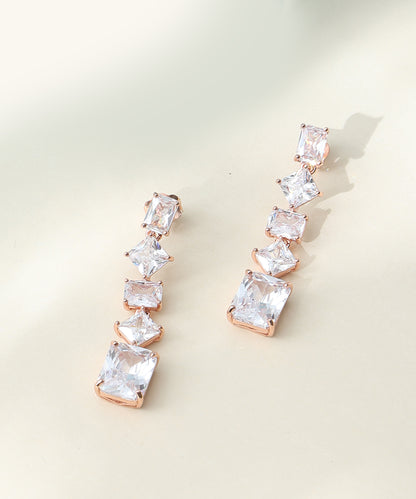 Siora Jewels CZ Drop 925 Silver Earrings for Women | Rose Gold Finish with Multi-Stone Detailing