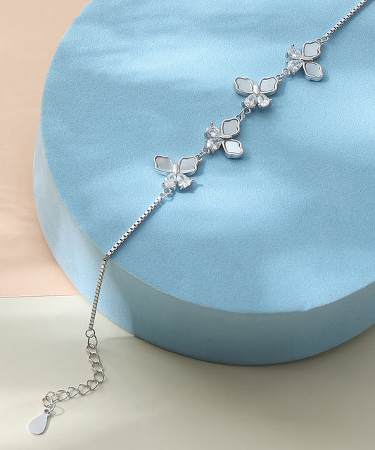 Siora Jewels White Blossom 925 Silver Bracelet for Women | Rhodium Finish with Floral & Zircon Detailing