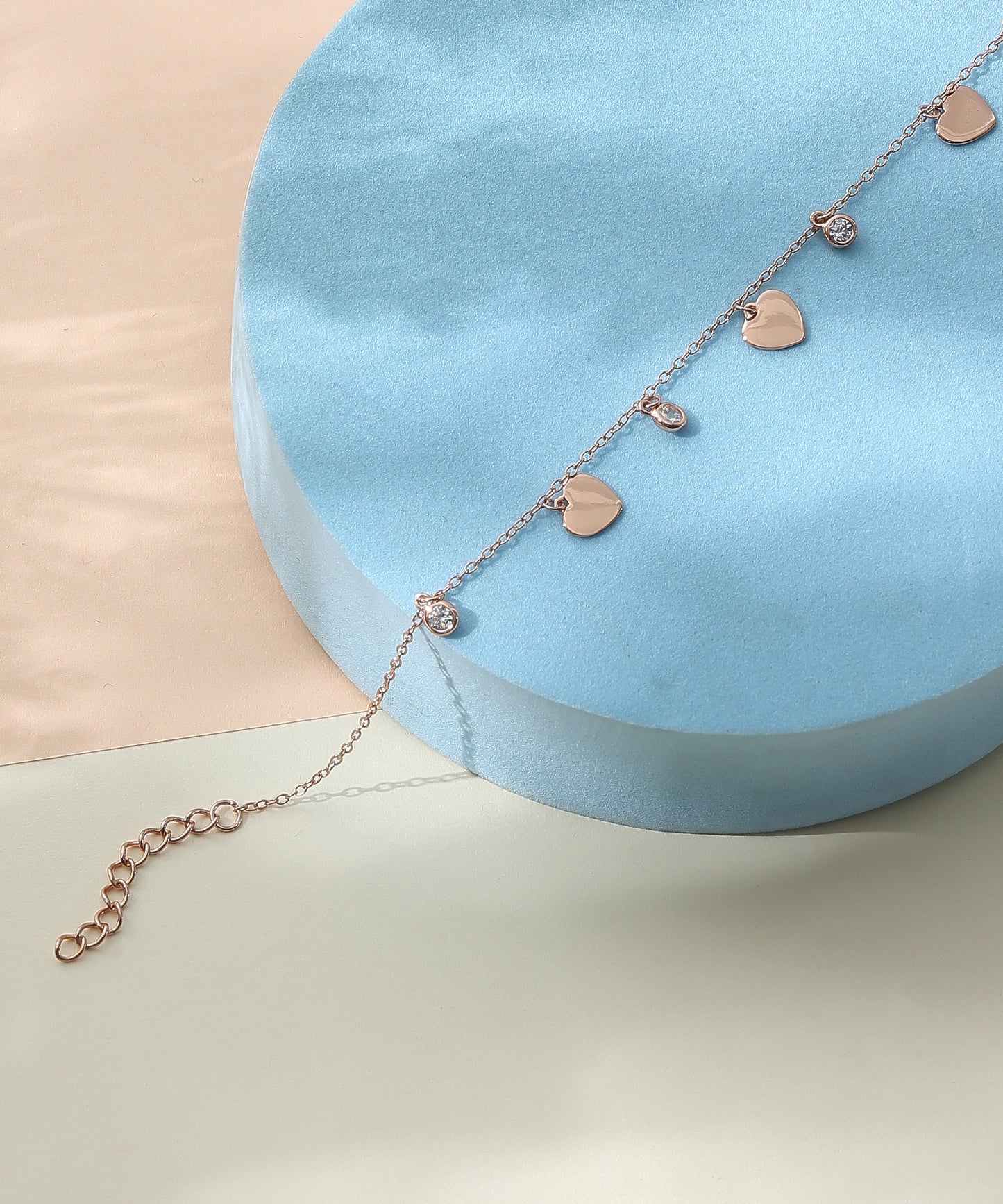 Siora Jewels Heart Charm 925 Silver Bracelet for Women | Rose Gold Finish with Zircon Detailing