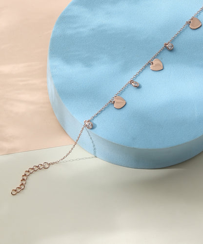 Siora Jewels Heart Charm 925 Silver Bracelet for Women | Rose Gold Finish with Zircon Detailing