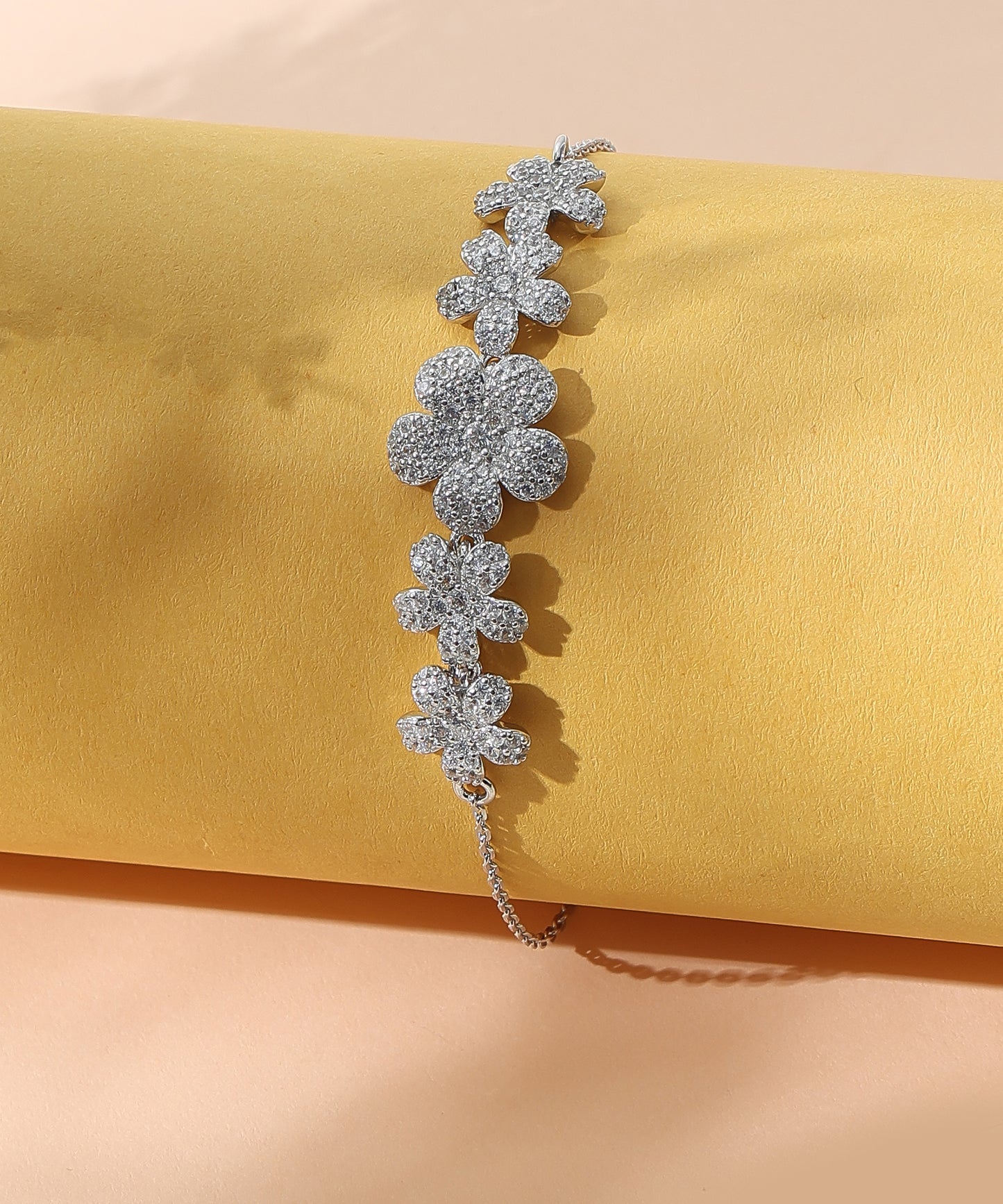 Siora Jewels Bloom Cascade 925 Silver Bracelet for Women | Rhodium Finish with Zircon Floral Detailing