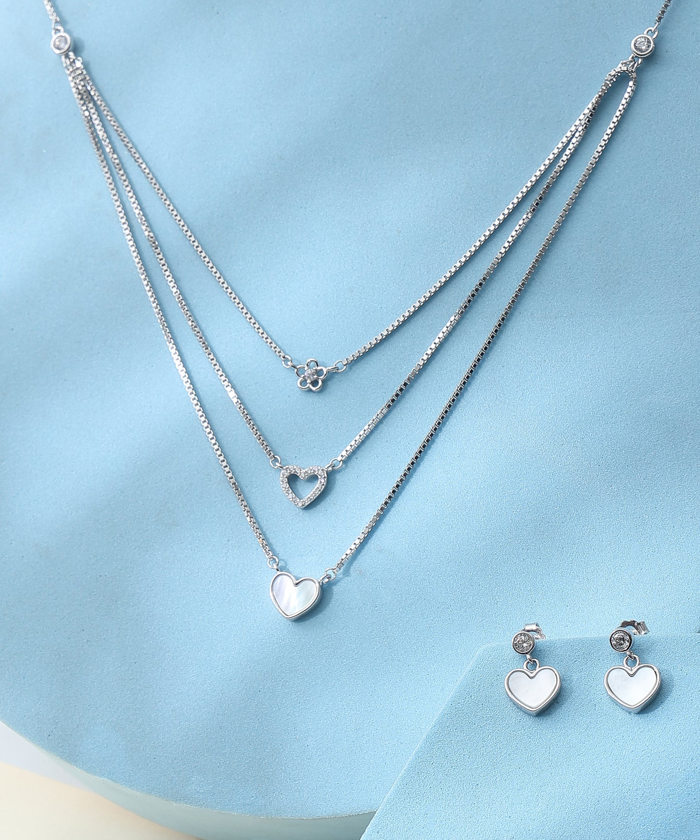 Siora Jewels White Heart 925 Silver Pendant Set for Women | Rhodium Finish with Zircon Detailing