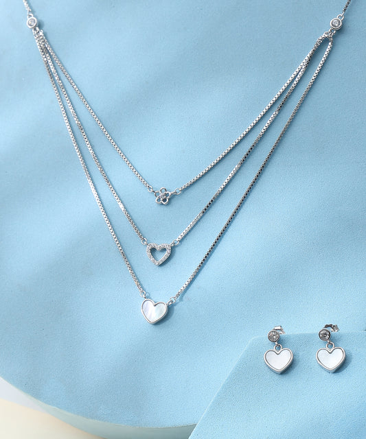 Siora Jewels White Heart 925 Silver Pendant Set for Women | Rhodium Finish with Zircon Detailing