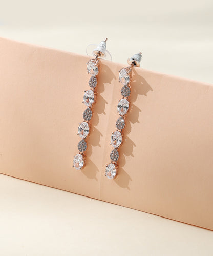 Siora Jewels Aurora Drop CZ 925 Silver Earrings for Women | Rose Gold Finish with Elongated Stone Detailing