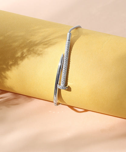 Siora Jewels White CZ 925 Silver Adjustable Bracelet for Women | Rhodium Finish with Elegant Minimal Detailing