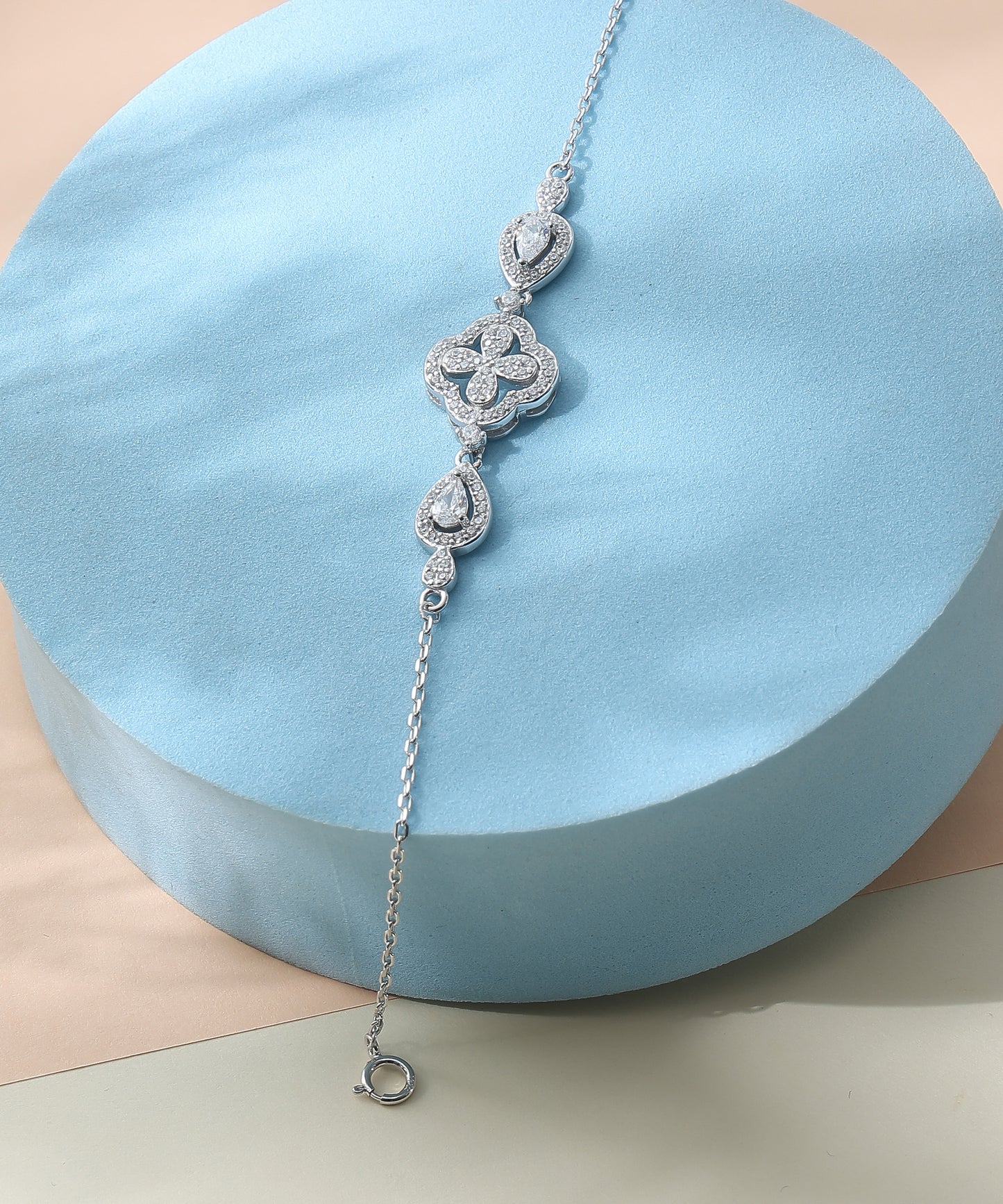 Siora Jewels Dual Heart Link 925 Silver Bracelet for Women | Rhodium Finish with Zircon Accents