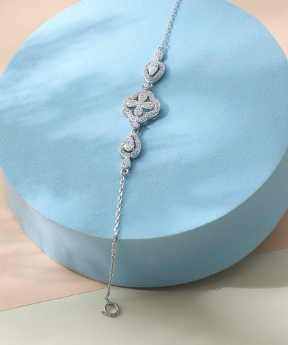 Siora Jewels Dual Heart Link 925 Silver Bracelet for Women | Rhodium Finish with Zircon Accents