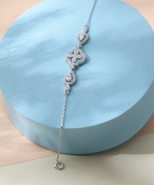 Siora Jewels Dual Heart Link 925 Silver Bracelet for Women | Rhodium Finish with Zircon Accents