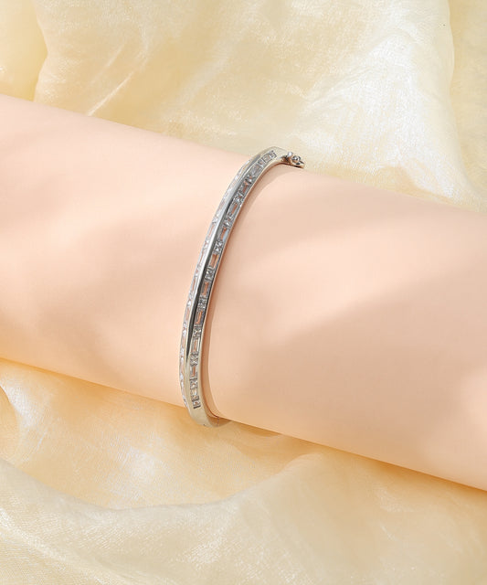 Siora Jewels CZ Kada 925 Silver Bracelet for Women | Rhodium Finish with Baguette Zircon Detailing