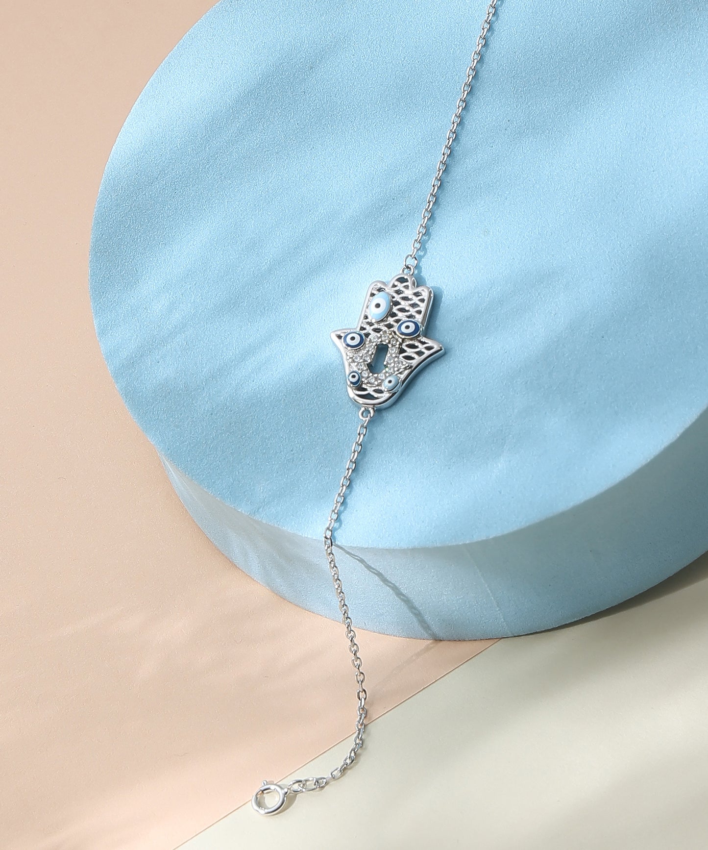 Siora Jewels Evil Eye Multi-Charm 925 Silver Bracelet for Women | Rhodium Finish with Enamel & Zircon Detailing