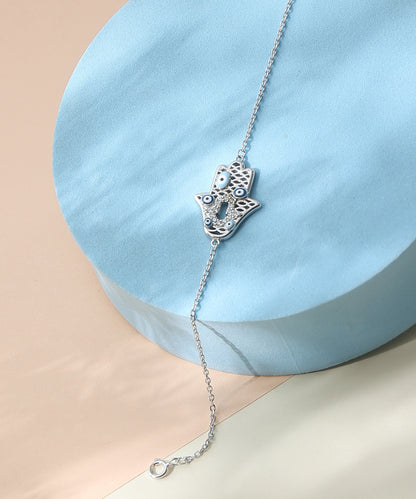 Siora Jewels Evil Eye Multi-Charm 925 Silver Bracelet for Women | Rhodium Finish with Enamel & Zircon Detailing