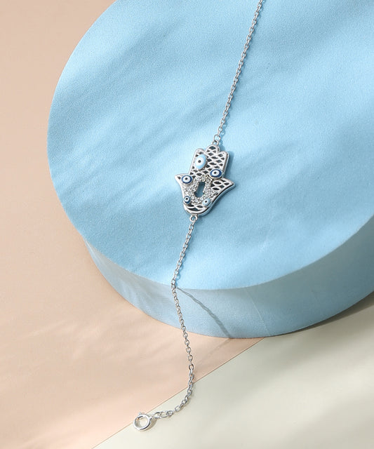 Siora Jewels Evil Eye Multi-Charm 925 Silver Bracelet for Women | Rhodium Finish with Enamel & Zircon Detailing