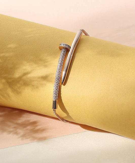 Siora Jewels Luxe Nail 925 Silver Bracelet for Women | Rose Gold Finish with Zircon Detailing