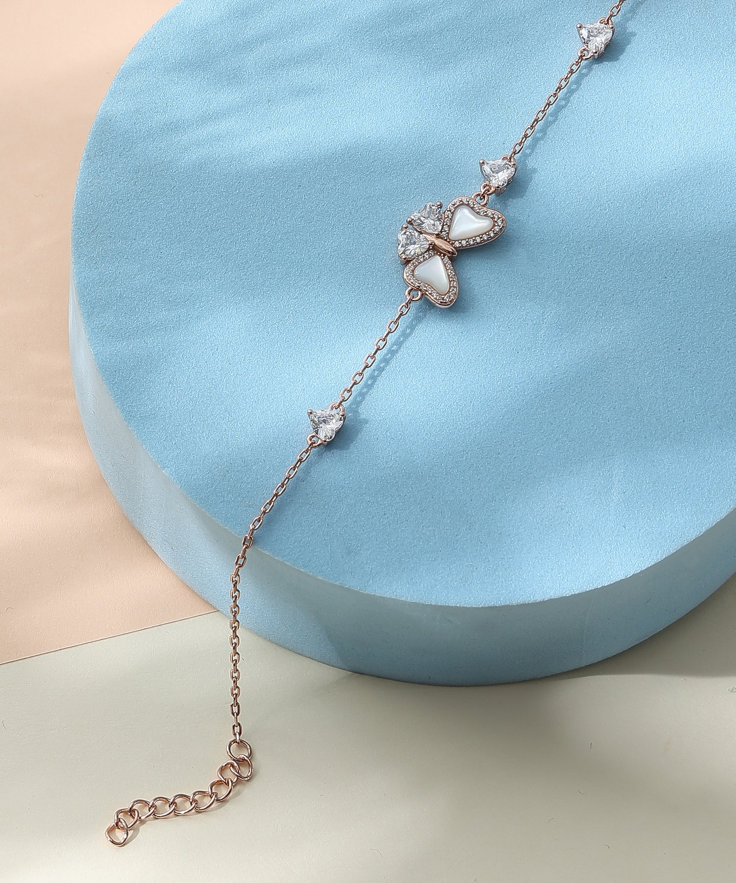 Siora Jewels Butterfly 925 Silver Bracelet for Women | Rose Gold Finish with Zircon Detailing