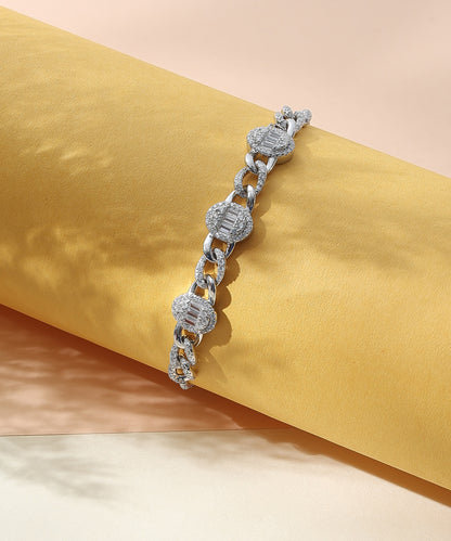 Siora Jewels Radiant Link 925 Silver Bracelet for Women | Rhodium Finish with Emerald-Cut Zircon Detailing