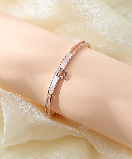 Siora Jewels CZ Kada 925 Silver Kada for Women | Rose Gold Finish with Mother of Pearl & Zircon Detailing