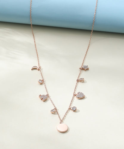 Siora Jewels Celestial Charm 925 Silver Necklace for Women | Rose Gold Finish with Star, Moon & Heart Motifs