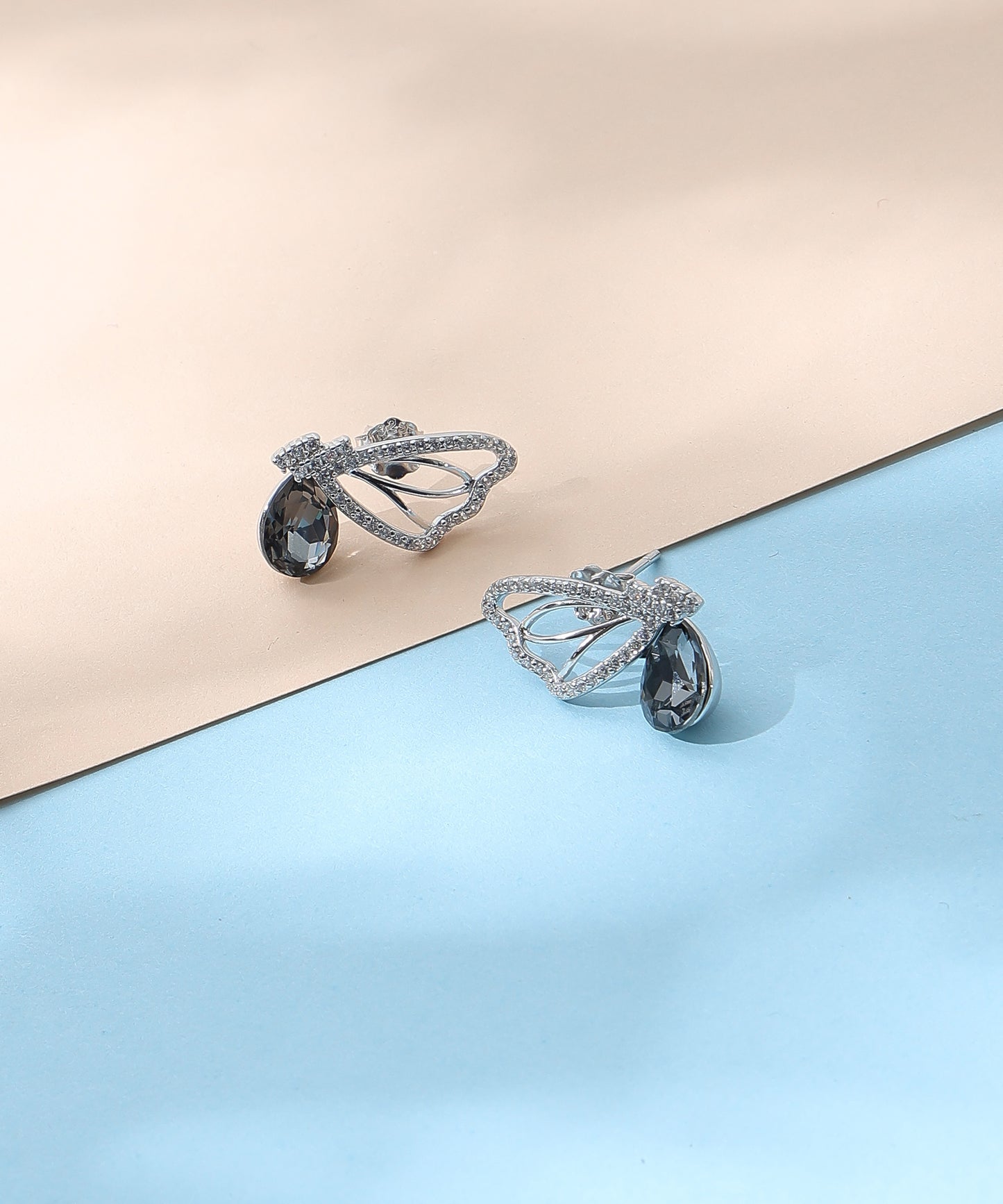 Siora Jewels Twilight Drop 925 Silver Earrings for Women | Rhodium Finish with Black Stone & Zircon Detailing