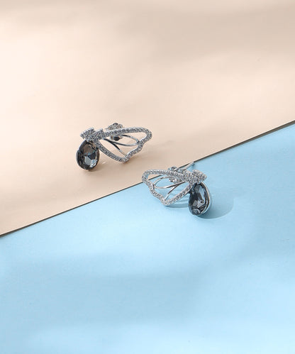 Siora Jewels Twilight Drop 925 Silver Earrings for Women | Rhodium Finish with Black Stone & Zircon Detailing