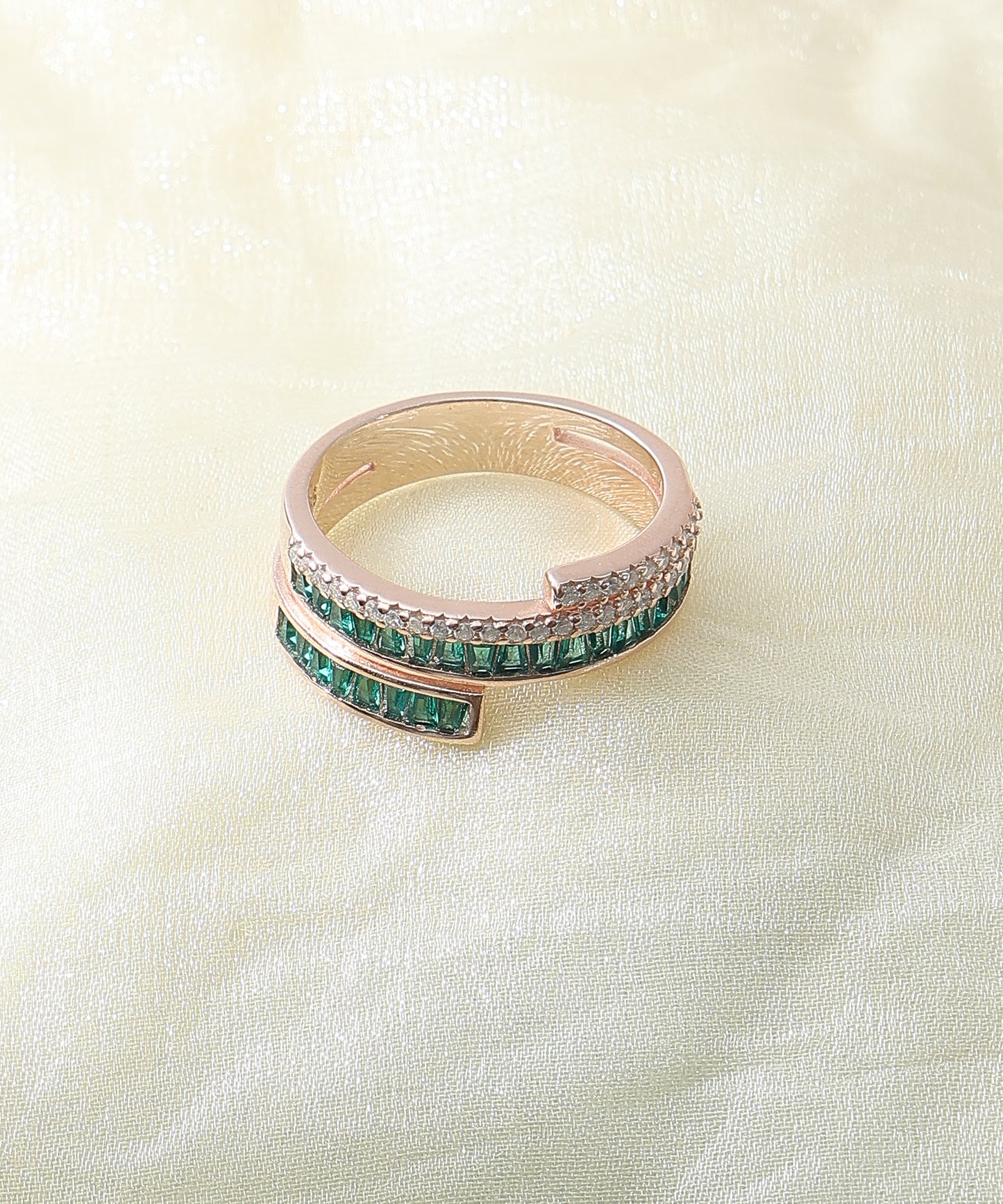 Siora Jewels Royal Bloom 925 Silver Ring for Women | Rose Gold Finish Floral Ring with Green Enamel & Zircon Accents