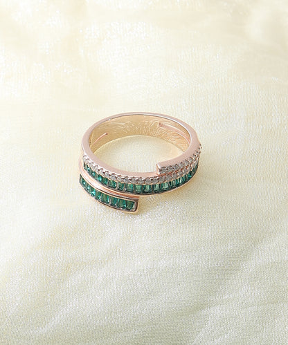 Siora Jewels Royal Bloom 925 Silver Ring for Women | Rose Gold Finish Floral Ring with Green Enamel & Zircon Accents