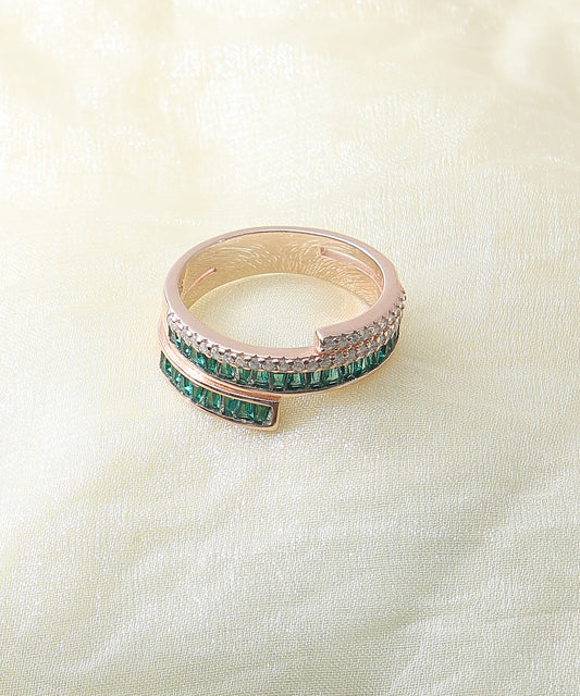 Siora Jewels Royal Bloom 925 Silver Ring for Women | Rose Gold Finish Floral Ring with Green Enamel & Zircon Accents