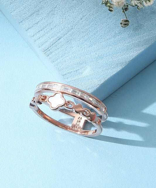 Siora Jewels Twin Spark Band 925 Silver Ring for Women | Rose Gold Finish with Twin Zircon Rows