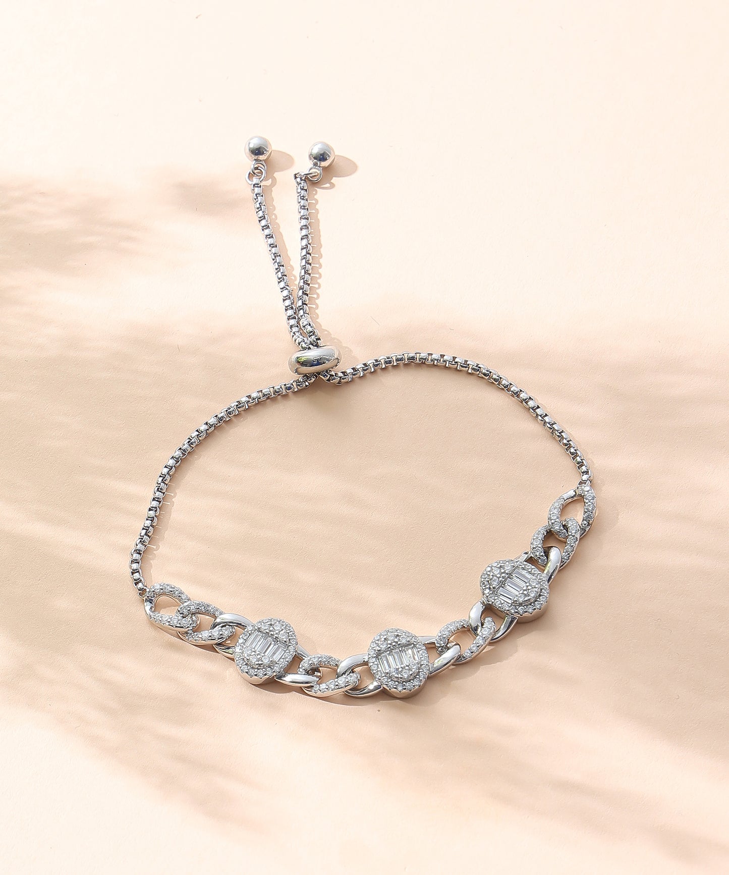 Siora Jewels Radiant Link 925 Silver Bracelet for Women | Rhodium Finish with Emerald-Cut Zircon Detailing