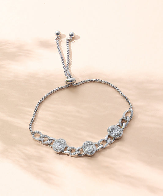 Siora Jewels Radiant Link 925 Silver Bracelet for Women | Rhodium Finish with Emerald-Cut Zircon Detailing