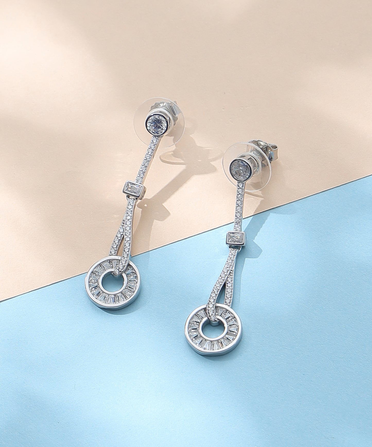 Siora Jewels Lume Orbit 925 Silver Earrings for Women | Rhodium Finish with Zircon Detailing