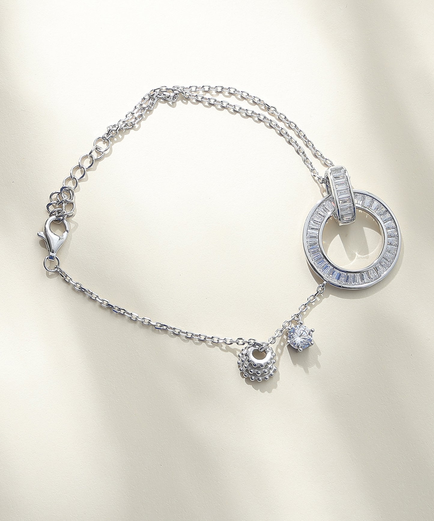 Siora Jewels Signature Circle 925 Silver Bracelet for Women | Rhodium Finish with Minimal Circular Detailing
