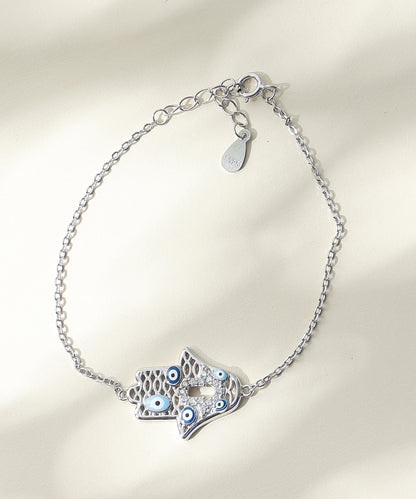 Siora Jewels Evil Eye Multi-Charm 925 Silver Bracelet for Women | Rhodium Finish with Enamel & Zircon Detailing