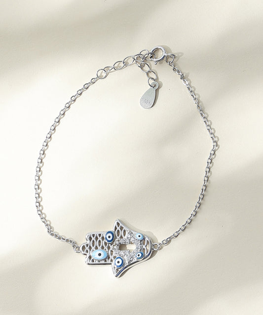Siora Jewels Evil Eye Multi-Charm 925 Silver Bracelet for Women | Rhodium Finish with Enamel & Zircon Detailing