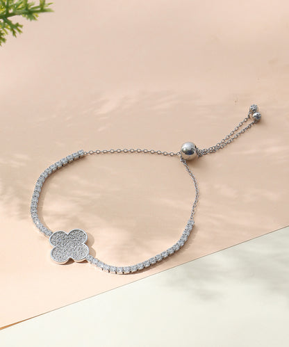 Siora Jewels Fortuna Clover 925 Silver Bracelet for Women | Rhodium Finish with Zircon Detailing