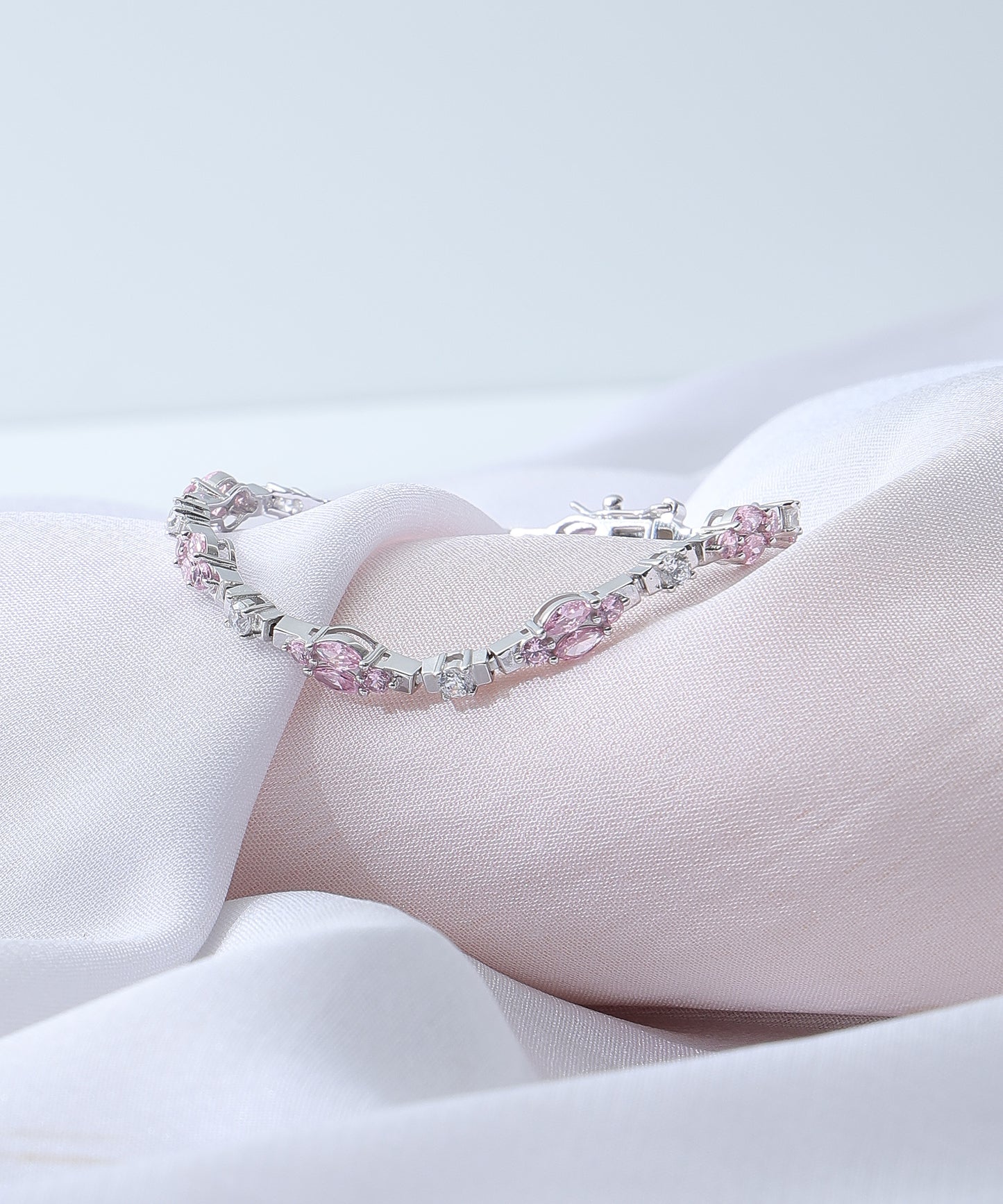 Siora Jewels Blush Petal 925 Silver Bracelet for Women | Rhodium Finish with Pink Zircon Detailing
