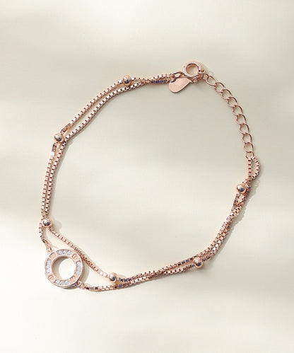 Siora Jewels Circle Charm 925 Silver Bracelet for Women | Rose Gold Finish with Modern Bead Detailing