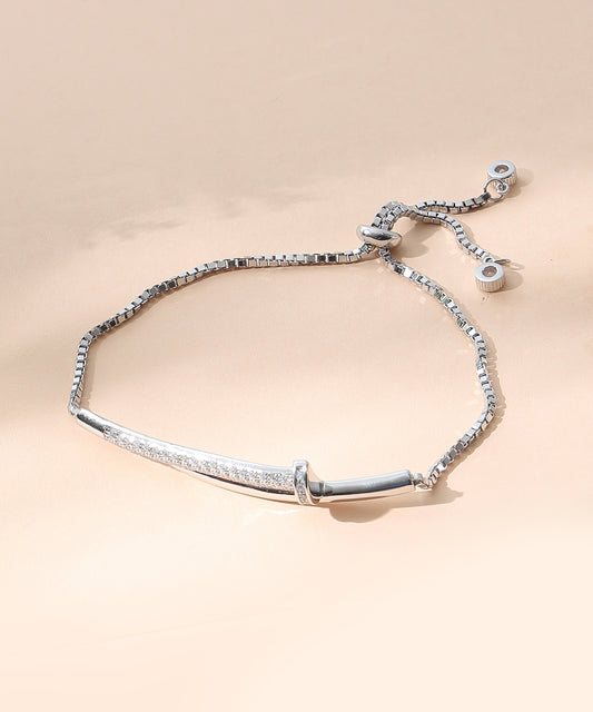 Siora Jewels White CZ 925 Silver Adjustable Bracelet for Women | Rhodium Finish with Elegant Minimal Detailing