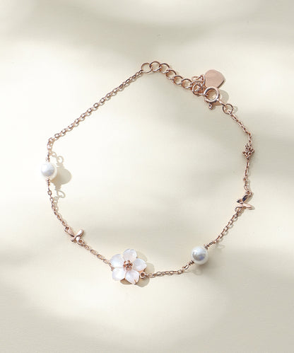 Siora Jewels Floral Pearl 925 Silver Bracelet for Women | Rose Gold Finish with Pearl & Floral Detailing