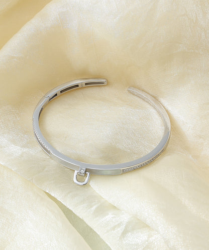 Siora Jewels CZ Kada 925 Silver Bracelet for Women | Rhodium Finish with Mother of Pearl & Zircon Detailing